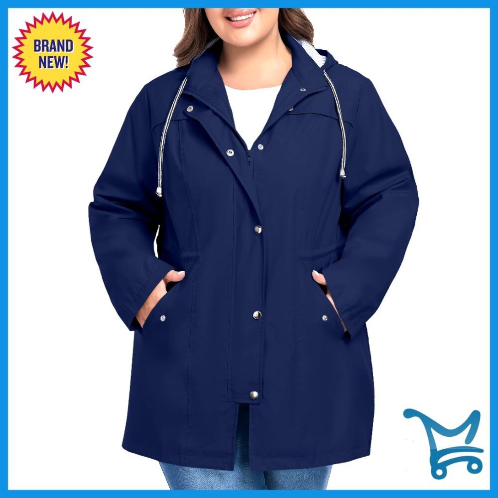Plus Size Waterproof Rain Jacket with Hood Lightweight Trench Coat